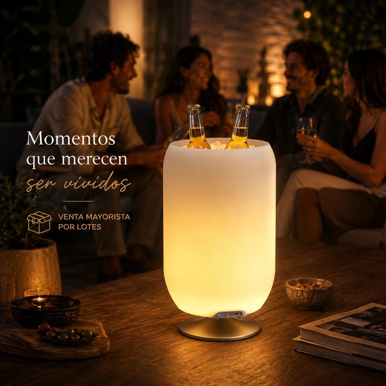 LOTE ATMOS BRUSHED SILVER | LÁMPARA LED CON BLUETOOTH Y ENFRIADOR PARA 2 BOTELLAS - Imagen 3