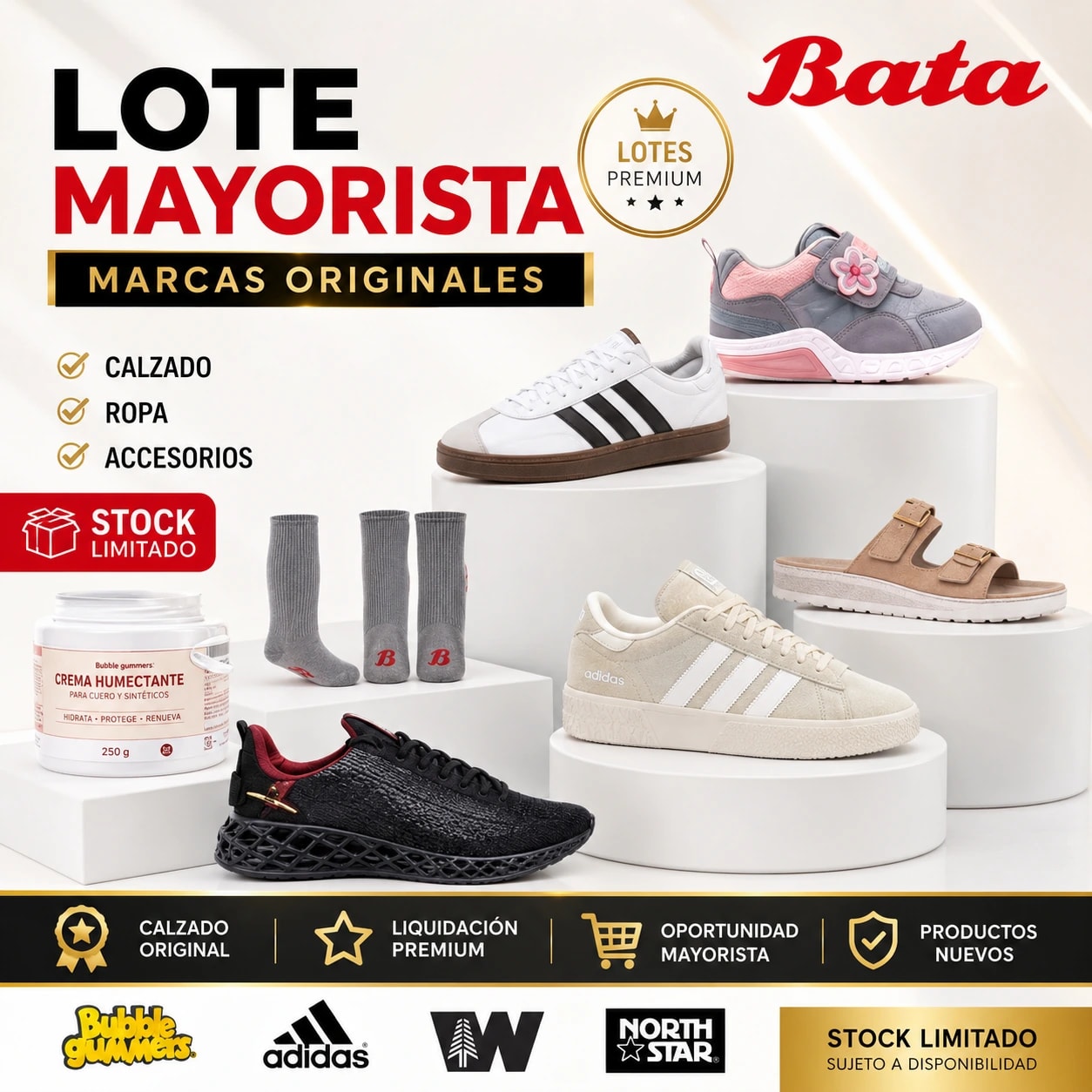 LOTE #46 BATA MAYORISTA DE CALZADO Y ACCESORIOS — MARCAS ORIGINALES PREMIUM - Miniatura 1