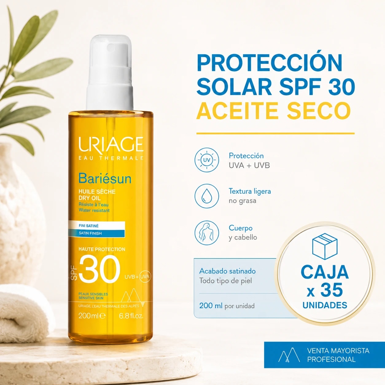 URIAGE BARIÉSUN SPF30 DRY OIL SPRAY 200 ML CAJA X 35 UNIDADES ORIGINAL - Miniatura 2