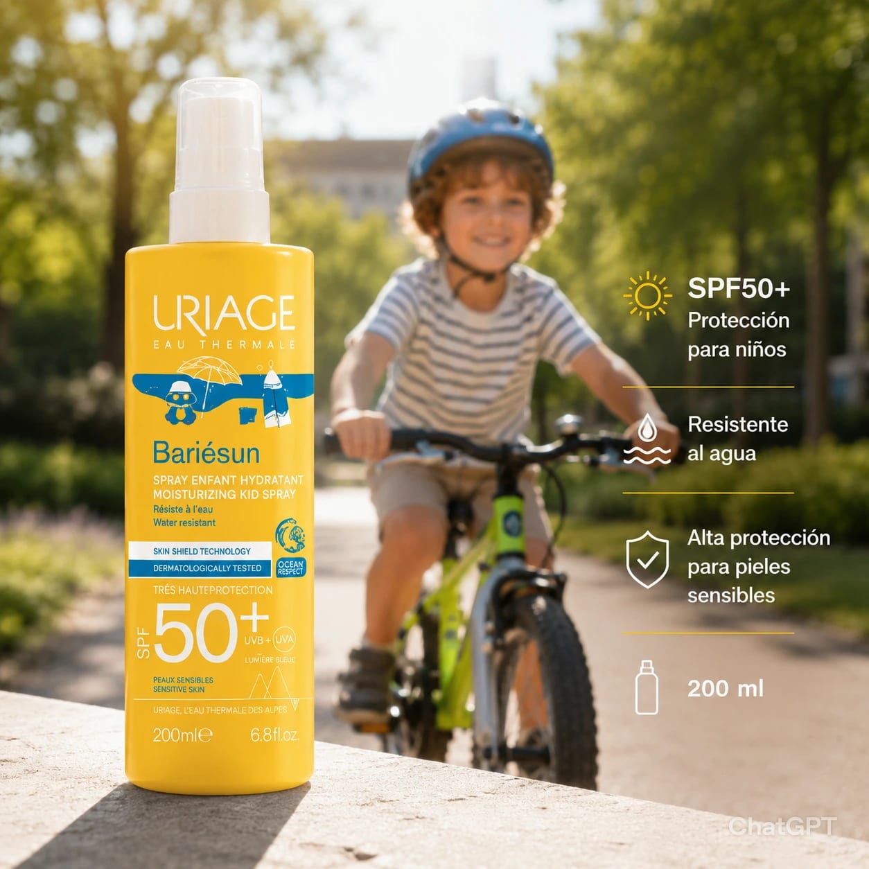 URIAGE BARIESUN SPF50+ KIDS SPRAY 200ML | PROTECTOR SOLAR NIÑOS ROSTRO Y CUERPO | CAJA X 35 UNIDADES - Miniatura 3
