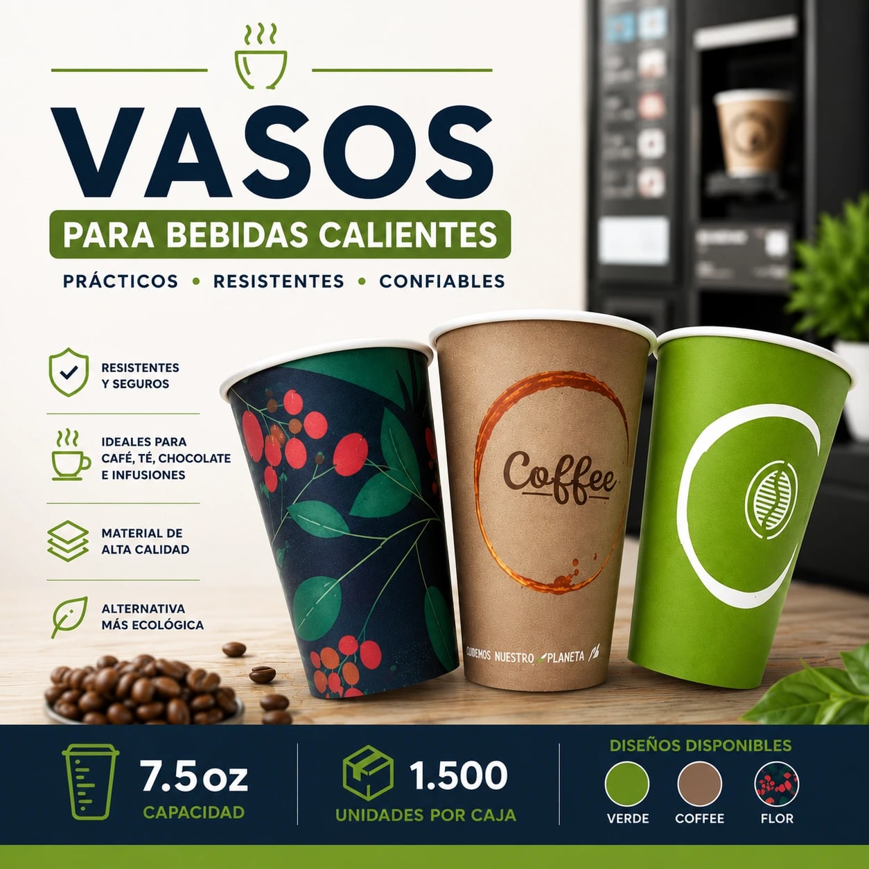 VASOS DESECHABLES PARA BEBIDAS CALIENTES 7.5 OZ | VENTA MAYORISTA - Miniatura 1