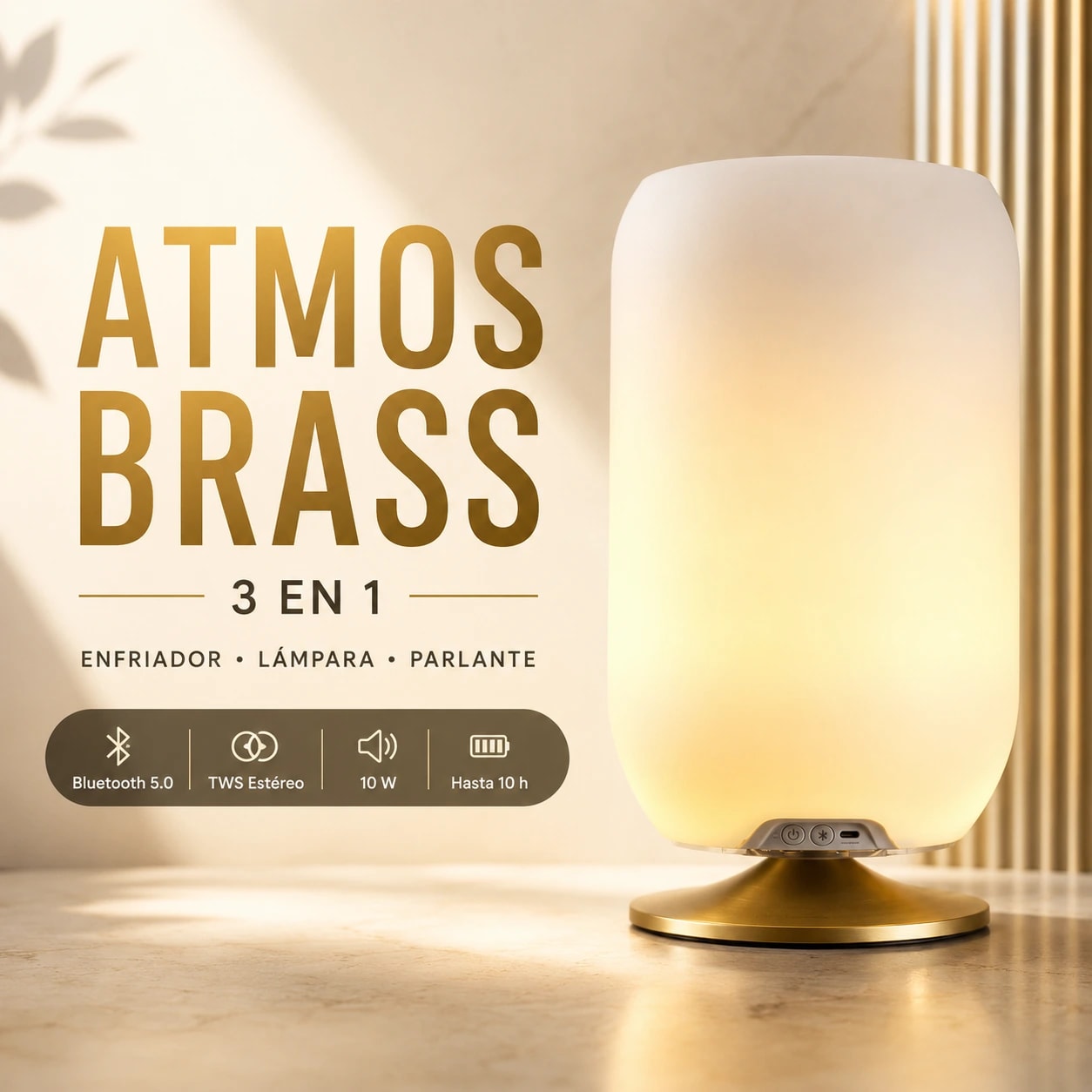 LOTE ATMOS BRASS | LÁMPARA LED CON PARLANTE BLUETOOTH Y ENFRIADOR PARA 2 BOTELLAS - Miniatura 1