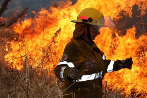 Firefighter battling wildfire