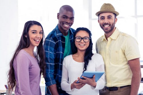 Group of people smiling.
