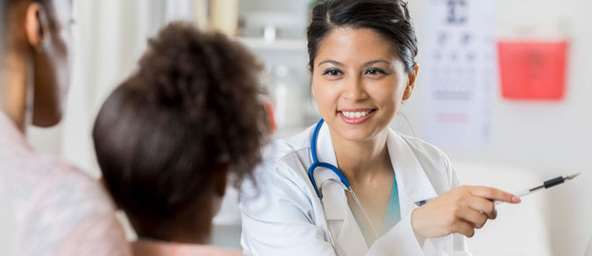 Medical professional talking to patients