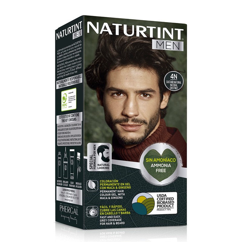 4N- CHATAIN NATUREL 150 ml Coloration Permanente Homme .
