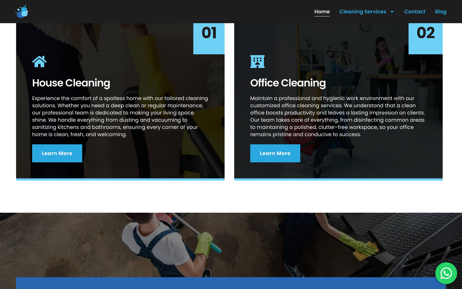 House Cleaning and Office Cleaning service sections
