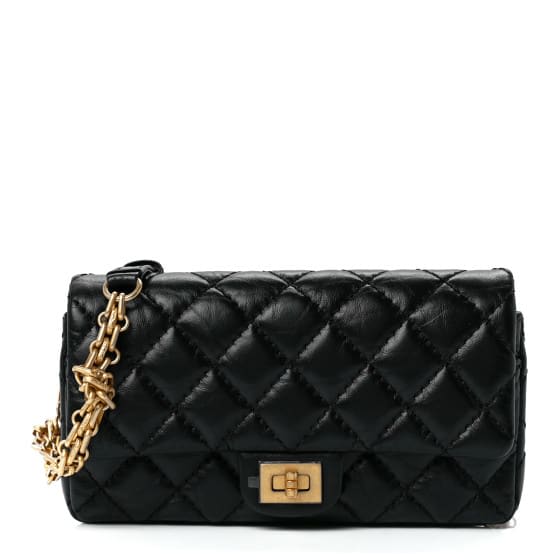 Chanel Aged Calfskin Quilted 2.55 Reissue Flap Belt Bag Clutch Black