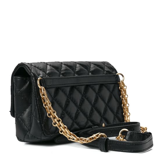 Chanel Aged Calfskin Quilted 2.55 Reissue Flap Belt Bag Clutch Black view 4