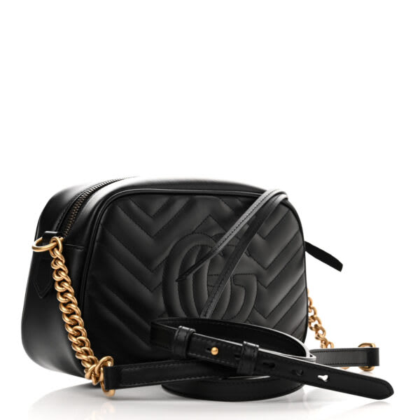 Gucci Calfskin Matelasse Small Gg Marmont Shoulder Bag Black