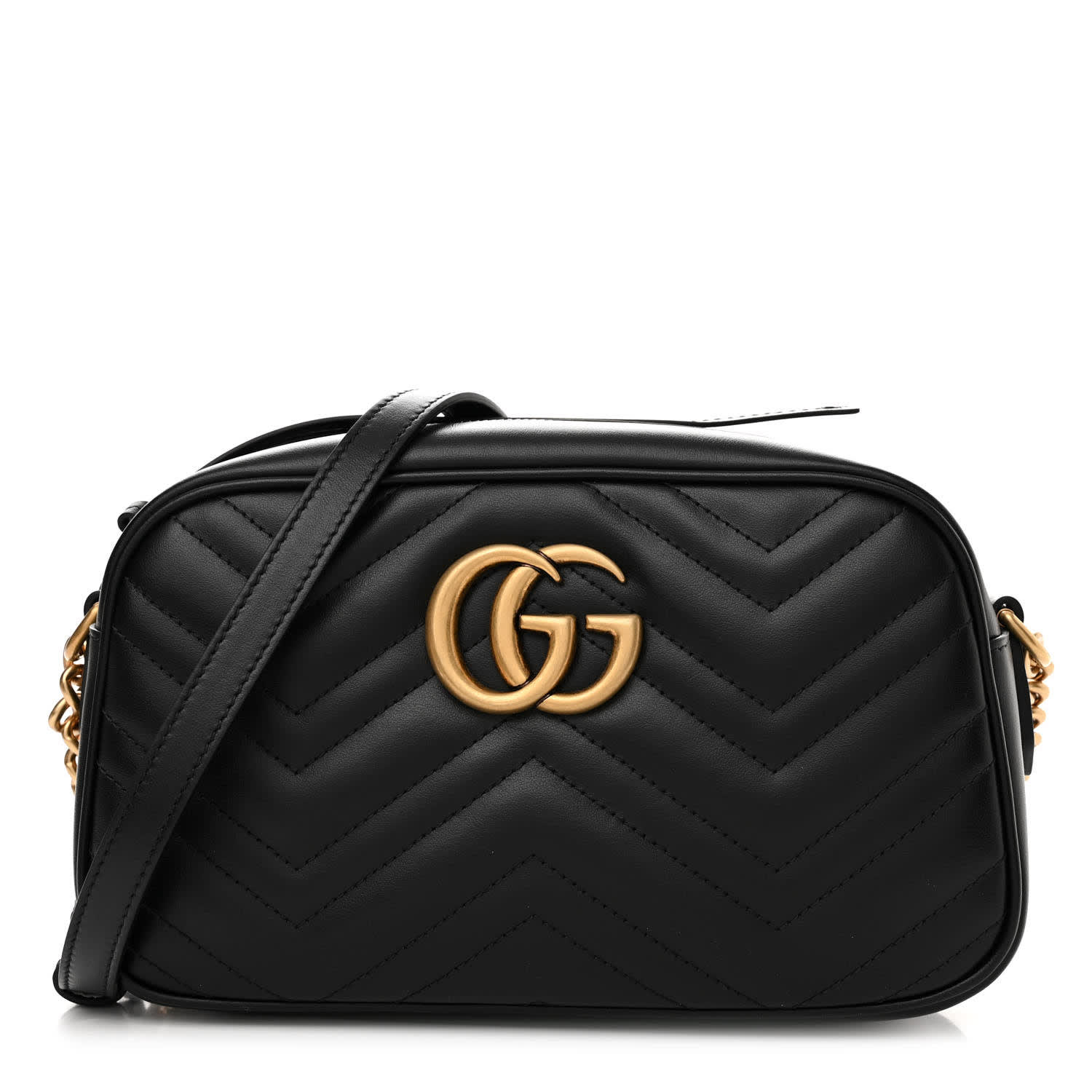 Gucci Calfskin Matelasse Small Gg Marmont Shoulder Bag Black