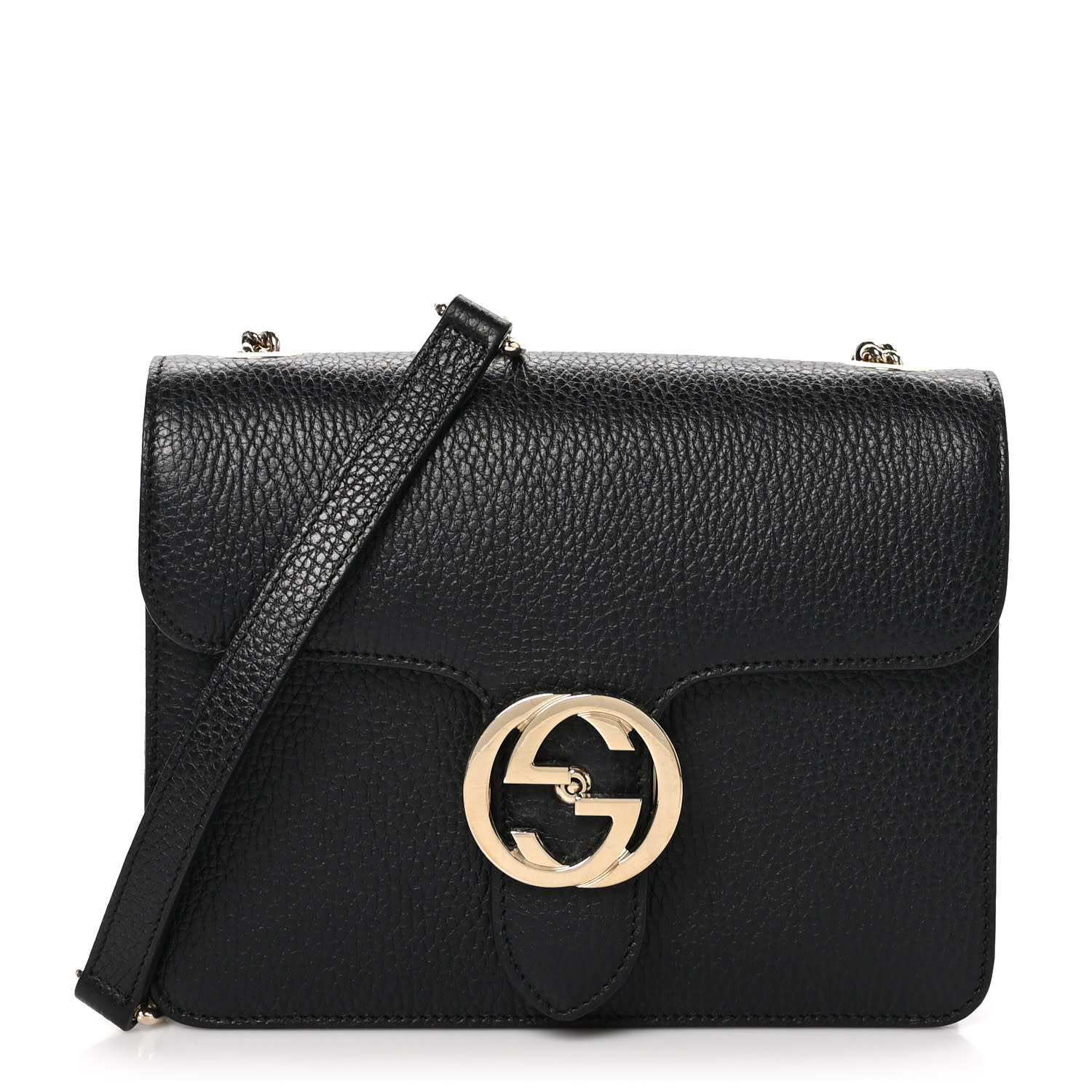 Gucci Dollar Calfskin Small Interlocking G Shoulder Bag Black