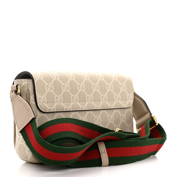 Gucci Gg Supreme Monogram Textured Dollar Calfskin Web Mini Ophidia Envelope Shoulder Bag Beige Mystic White Oatmeal