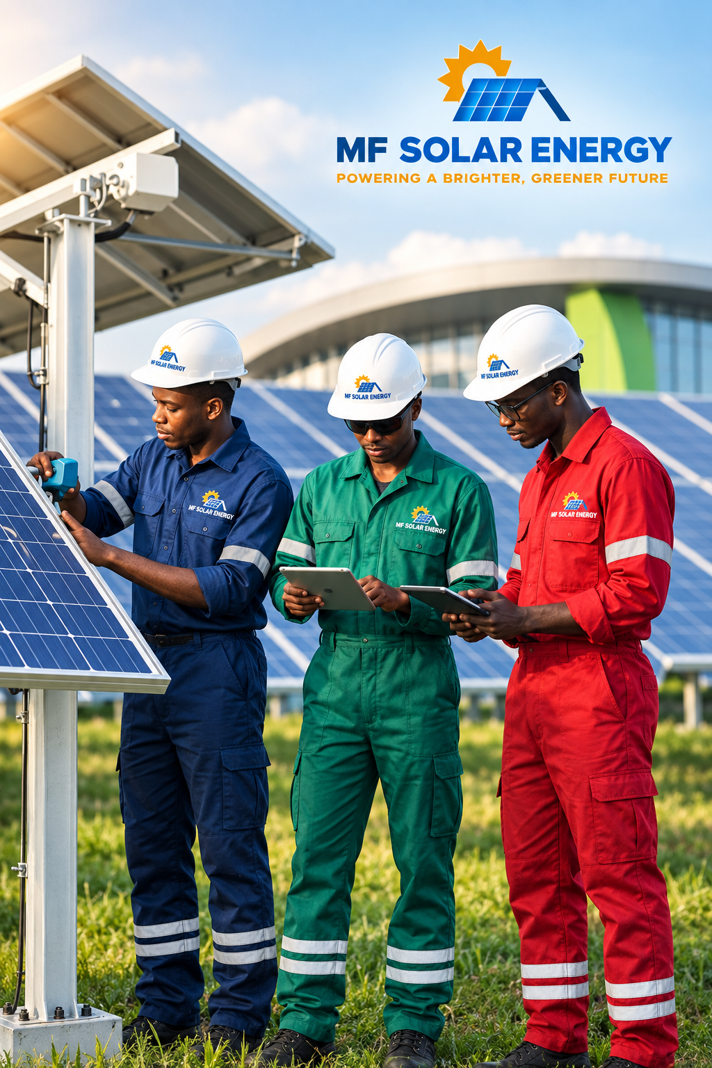 MF Solar Energy technicians installing and inspecting solar panels