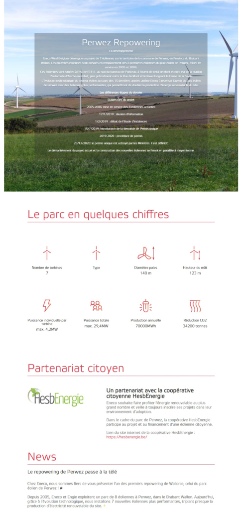 Exemple de page projet sur le site internet d'Eneco