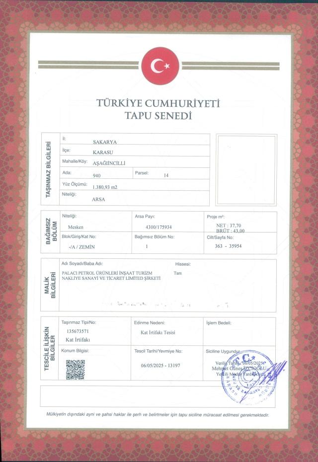 Karasu İncilli 2+1 satılık daire - Palacı 30 Daire - Liman Mevkii Piri Reis Cad. Yerden Isıtmalı Sıfır 2+1 - Fotoğraf 1