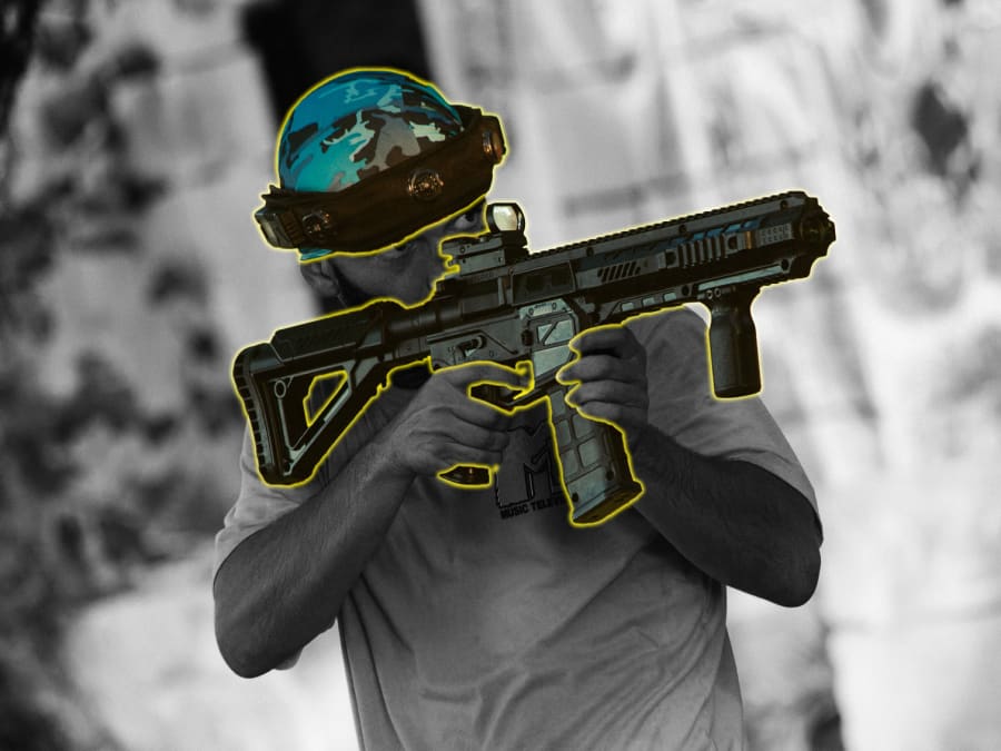 LaserOps laser tag headband with hit sensors and team-colour bandana