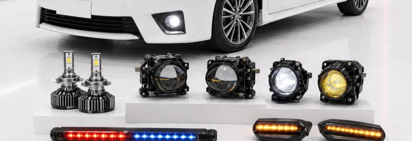LED Headlights & Bulbs White LED headlight bulb producing a bright focused beam