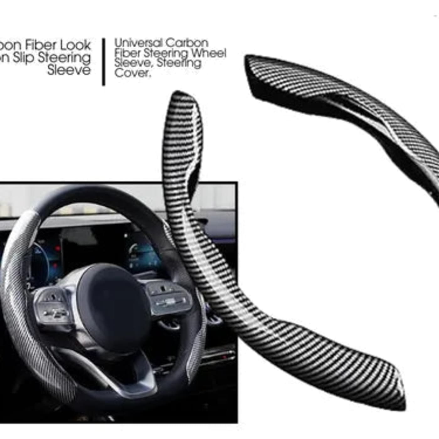 Universal Carbon Fiber Steering Wheel Cover Trims Anti-Slip 2PCS