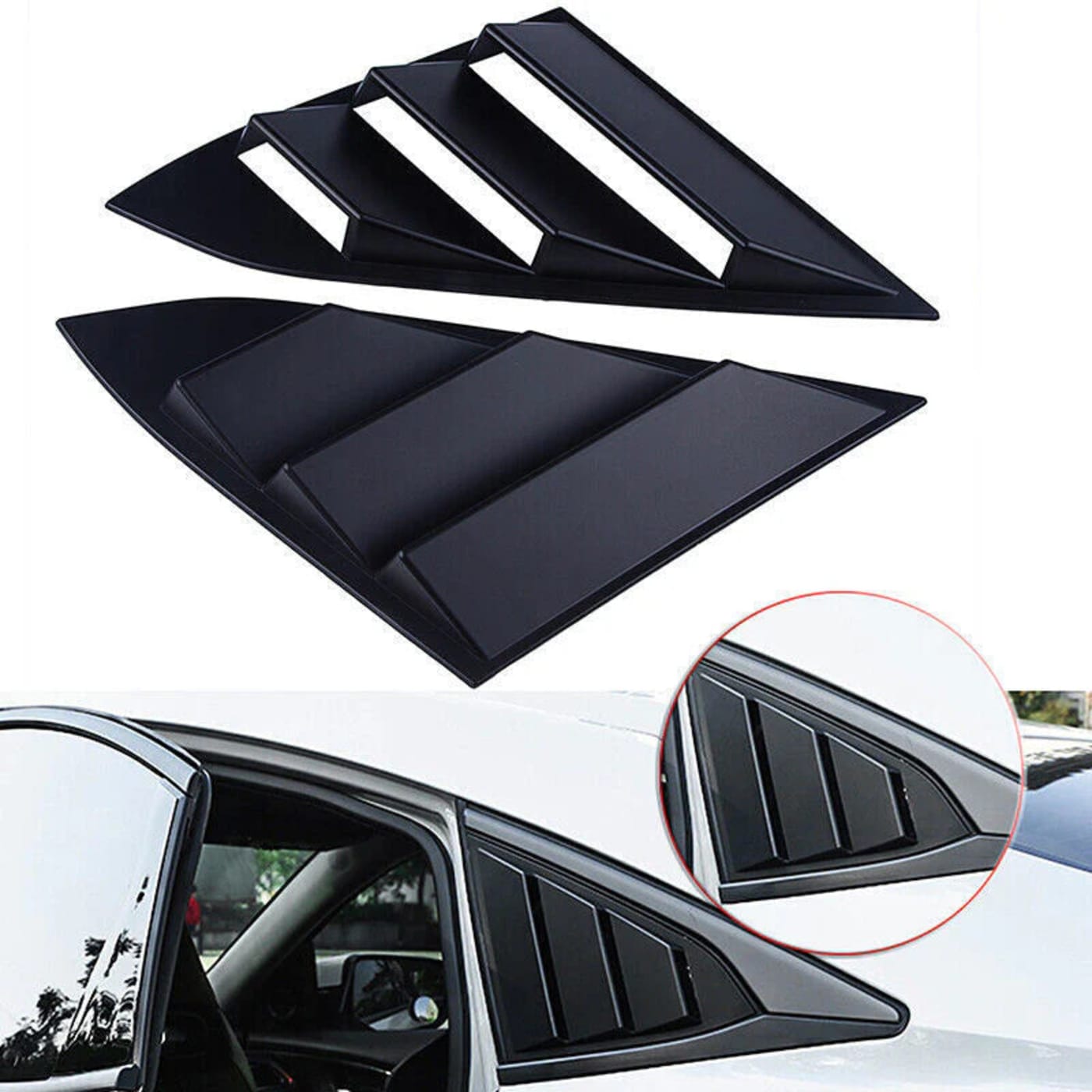 Honda Civic X 2016–2021 Side Window Quarter Louver Covers – Black