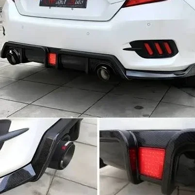 Honda Civic X 2016-2021 Rear Bumper Diffuser Gloss Black with LED 1