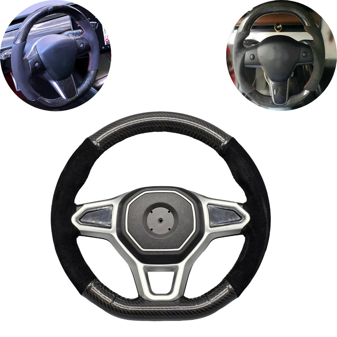 Hand Sewing Top Alcantara / Suede With Glossy Carbon Fiber Steering Wheel Cover 1