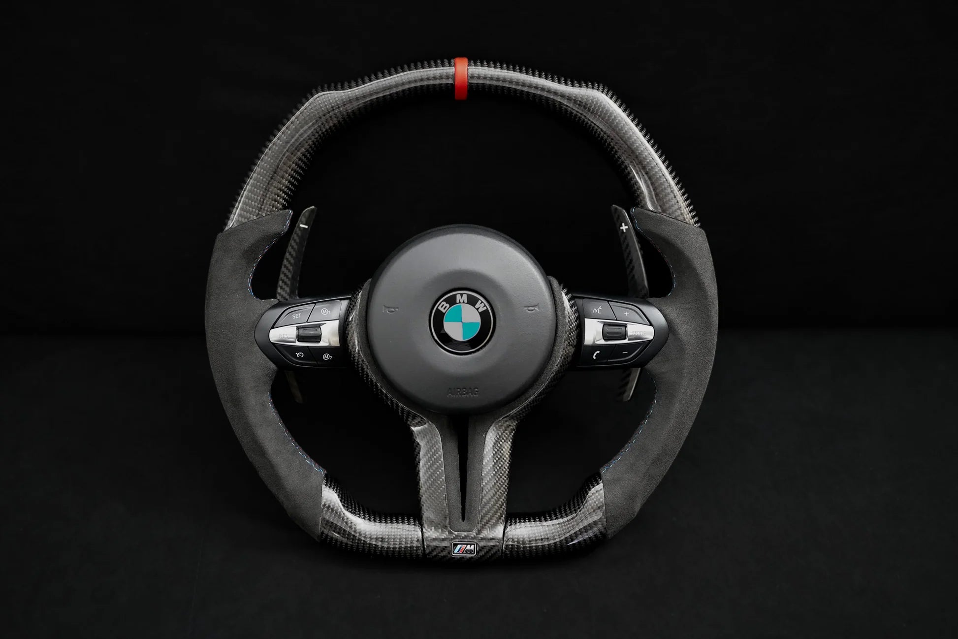 Hand Sewing Top Alcantara / Suede With Glossy Carbon Fiber Steering Wheel Cover 2