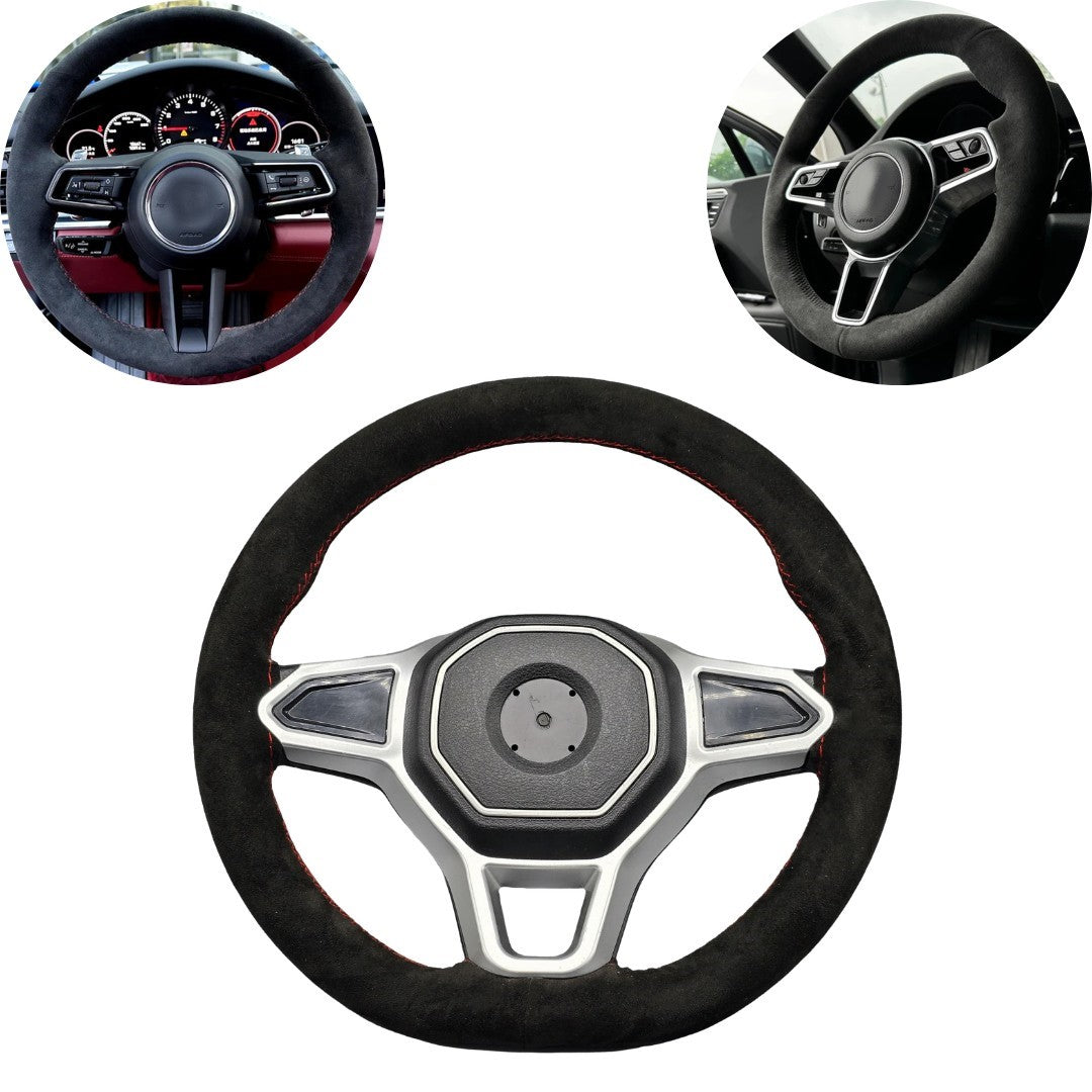 Universal Hand Sewing Top Alcantara Steering Wheel Cover 1 Pc (Black) 1