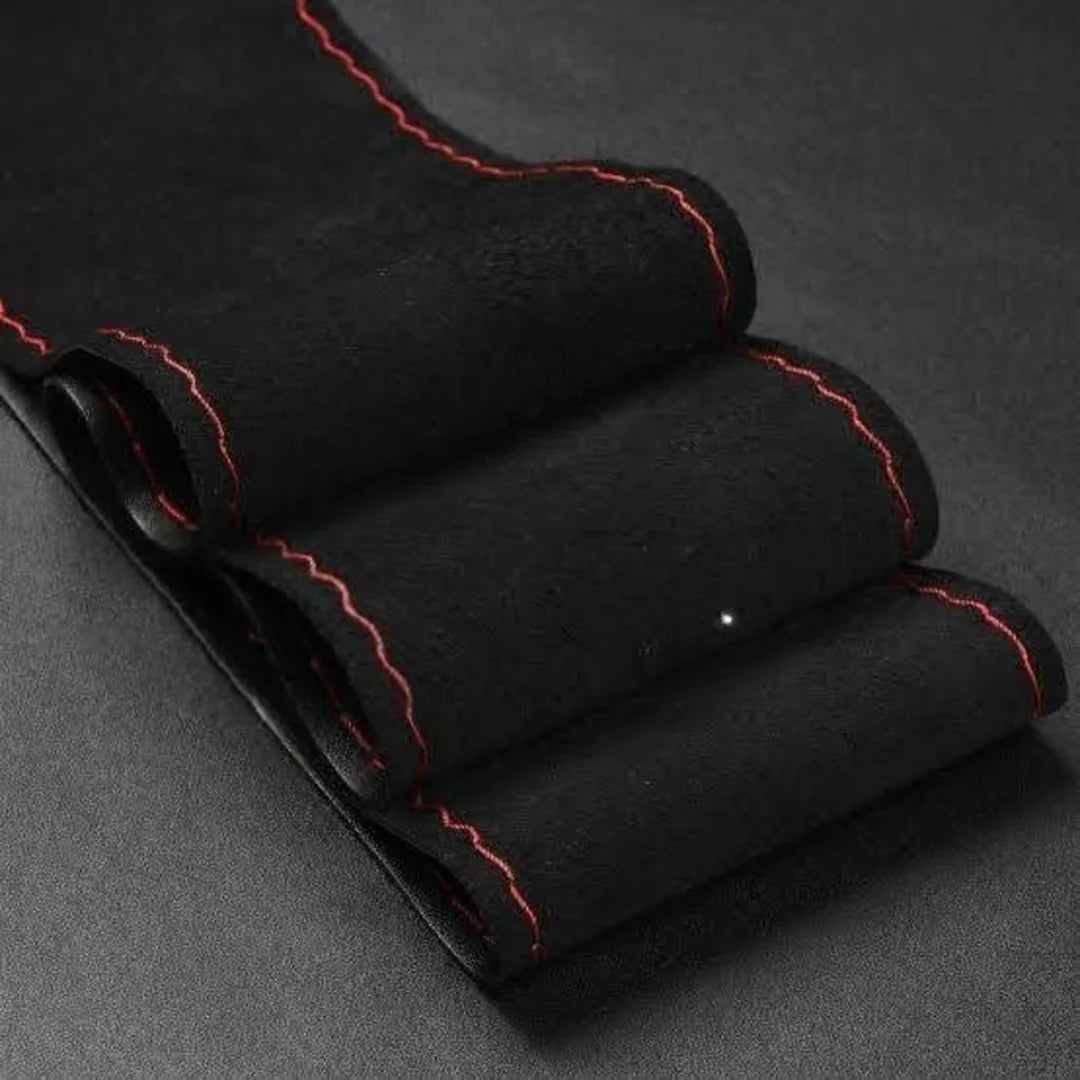 Universal Hand Sewing Top Alcantara Steering Wheel Cover 1 Pc (Black) 3