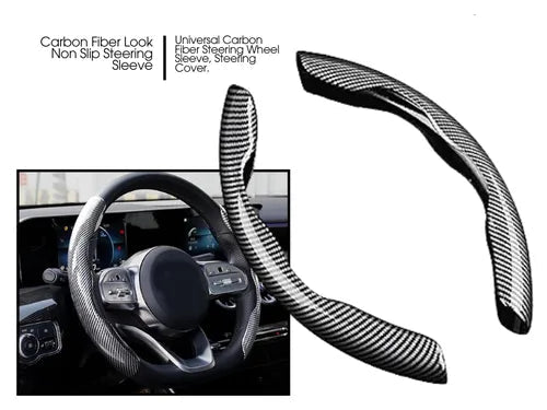 Universal Carbon Fiber Steering Wheel Cover Trims Anti-Slip 2PCS 1