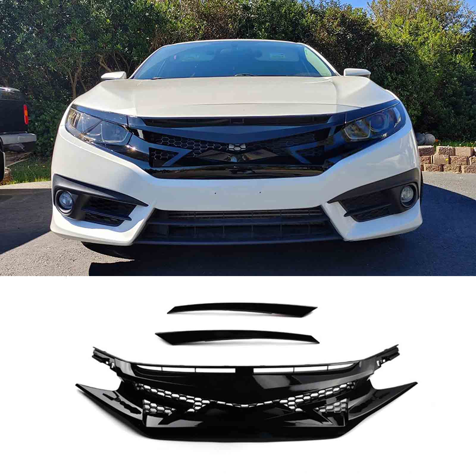 Honda Civic X 2016-2021 Alien Style Front Grille Gloss Black 1