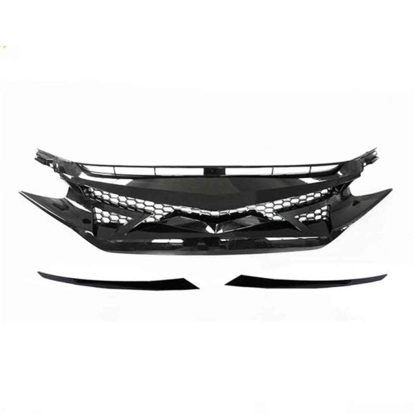 Honda Civic X 2016-2021 Alien Style Front Grille Gloss Black 4