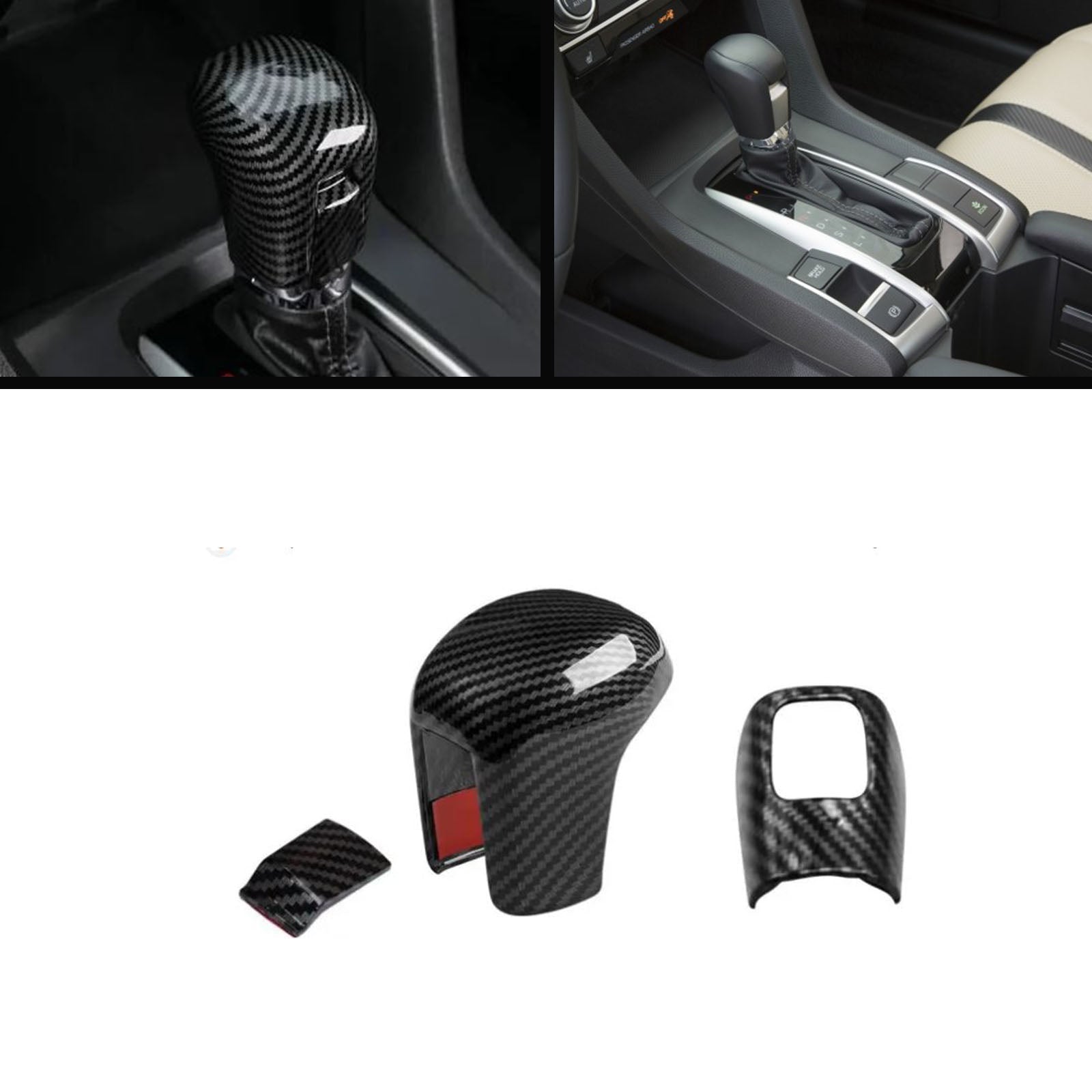 Honda Civic X 2016-2021 Carbon Gear Shift Knob Trim 3PC 1