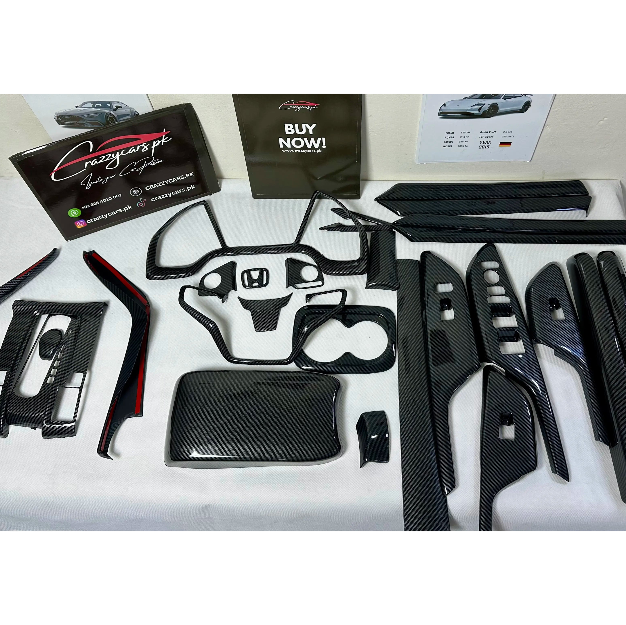 Honda Civic X 2016-2021 Carbon Fiber Interior Trim Kit 1