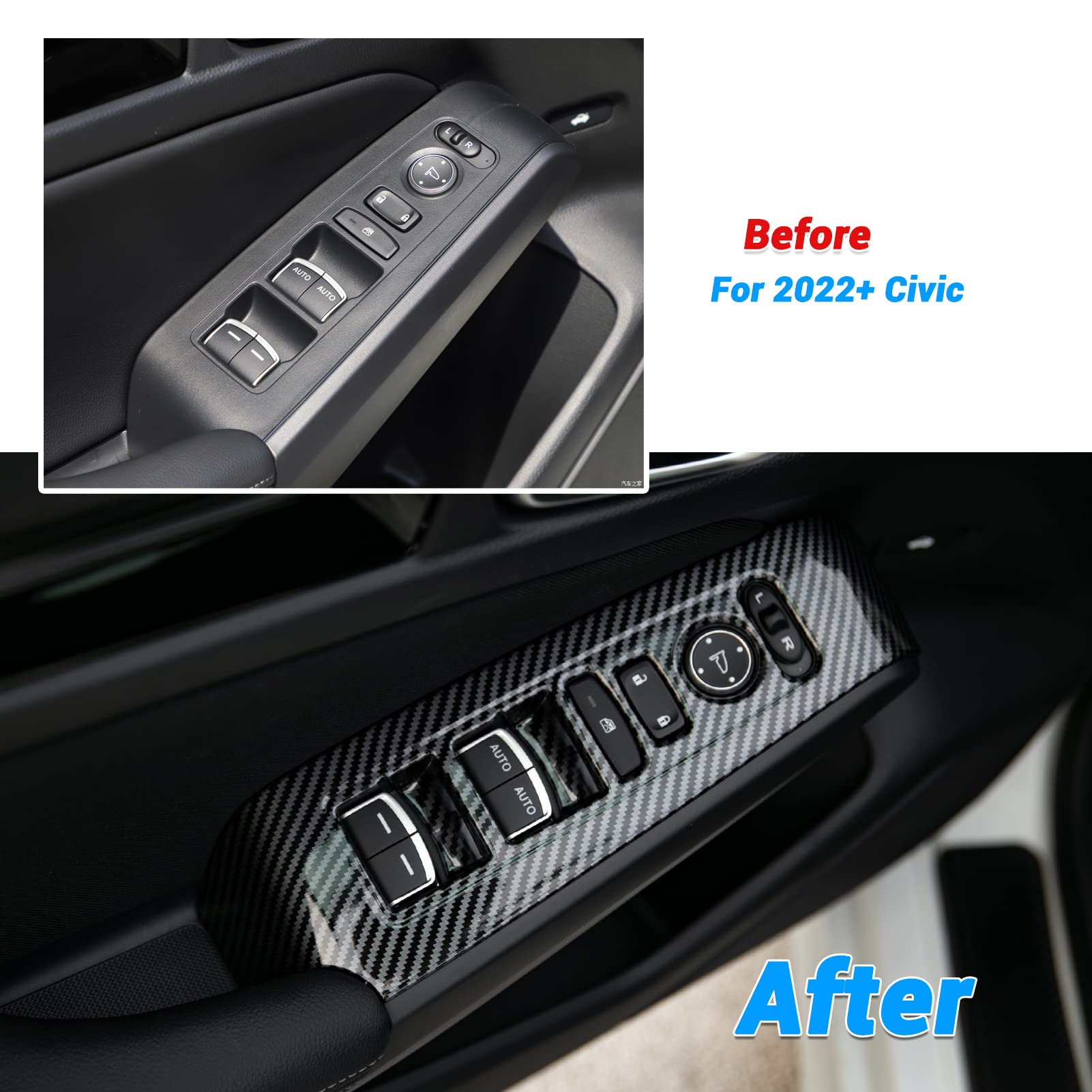 Carbon Fiber Window Switch Control Trims for Honda Civic 11th Gen (2022-2026) - 4PCS 4