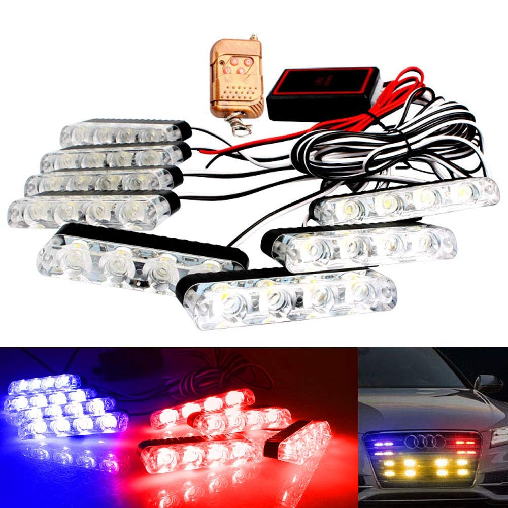 Grill LED Police Light Red Blue Emergency Strobe 2