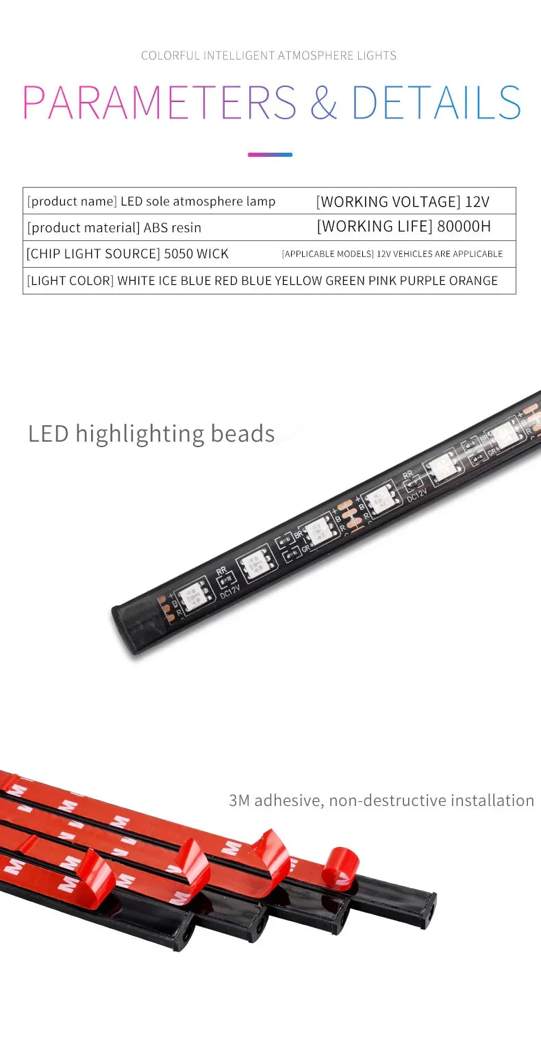 Car RGB Atmosphere Light – Interior Footwell LED Lights 4 PCS 6