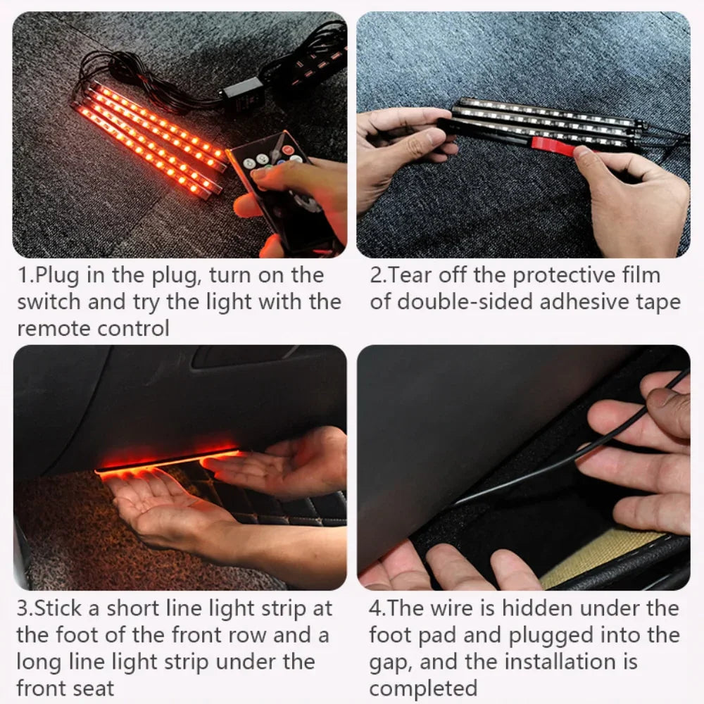 Car RGB Atmosphere Light – Interior Footwell LED Lights 4 PCS 7