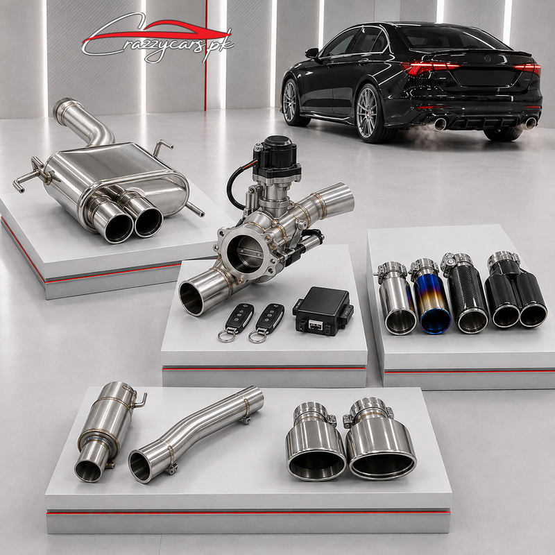 Polished stainless steel exhaust tip installed on a car rear bumper