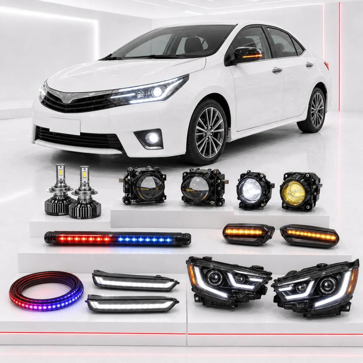 White LED headlight bulb producing a bright focused beam