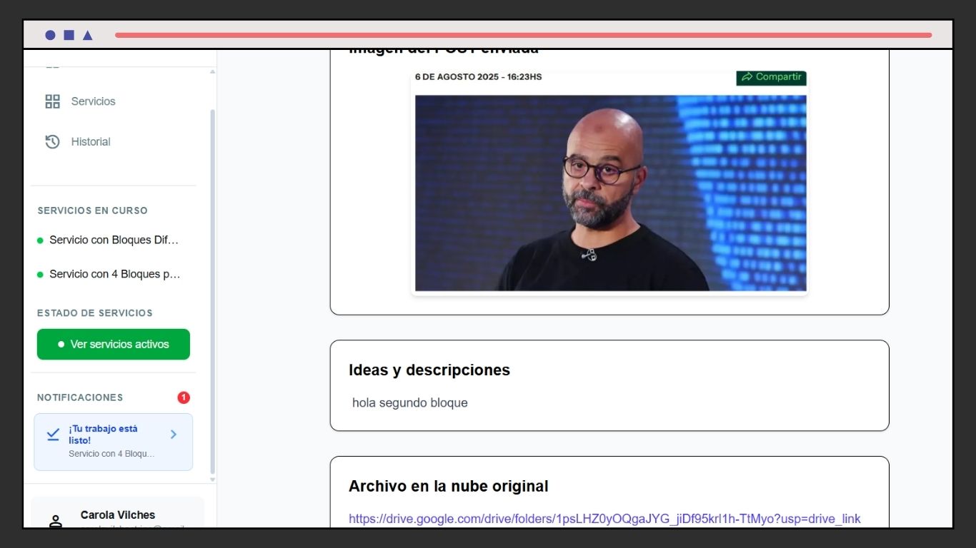 Dashboard plataforma prueba