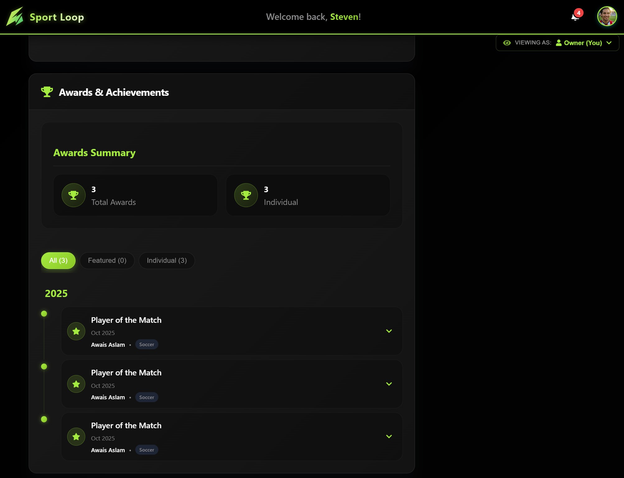 Player Profile - Awards