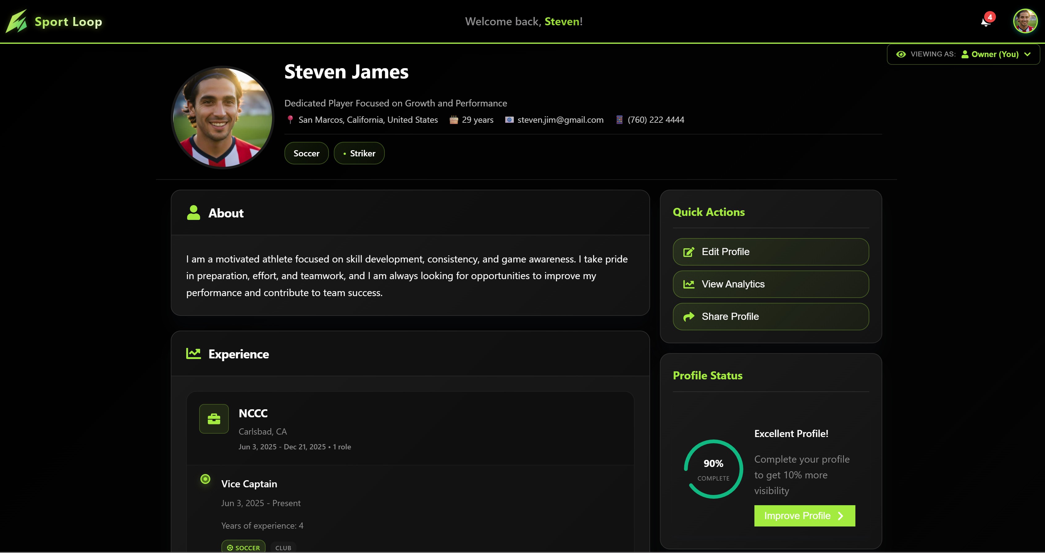 Player Profile Coach View