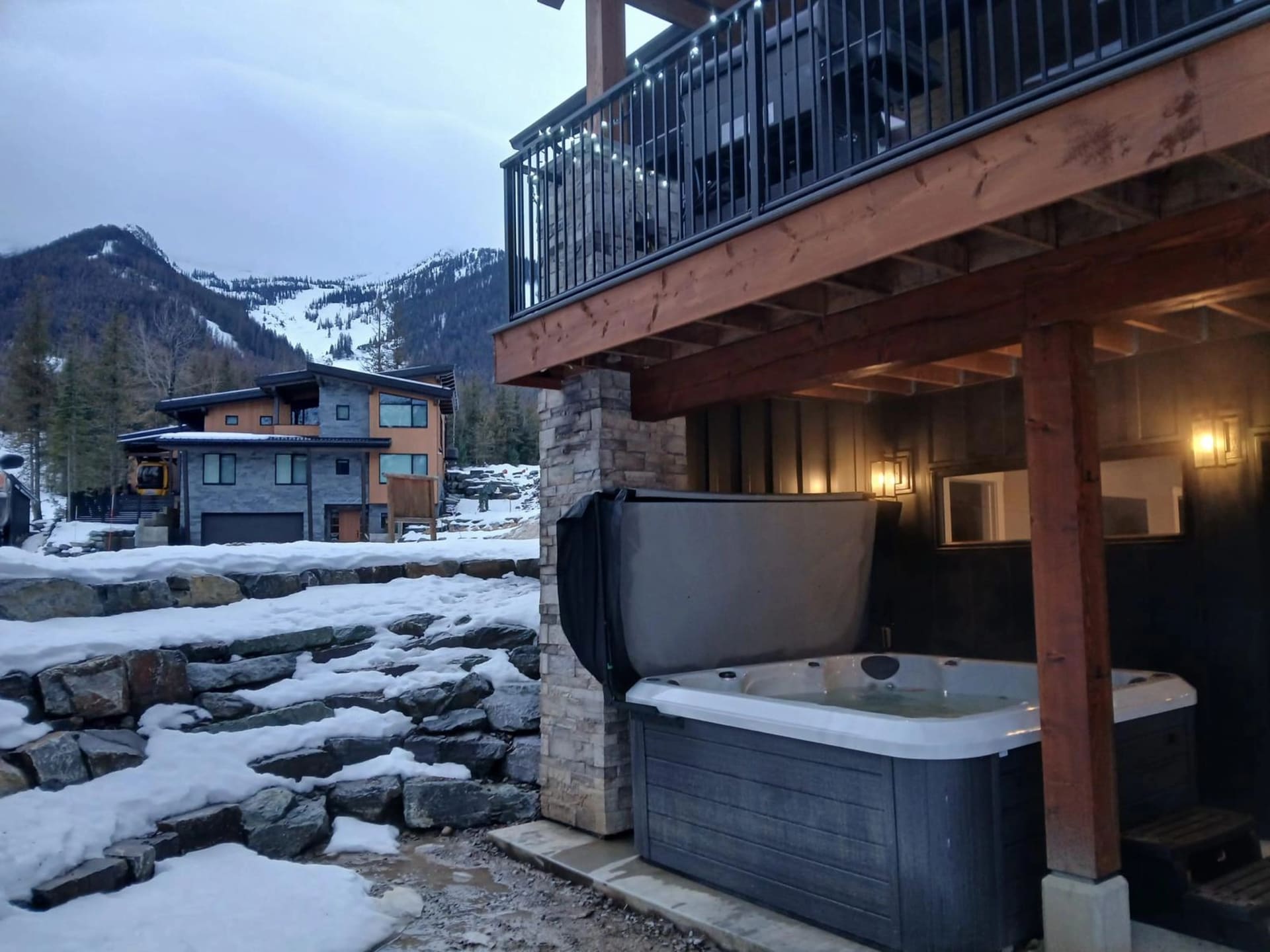 Hot tub on covered deck