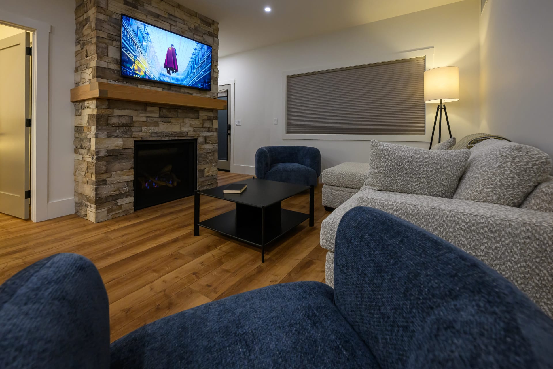 Suite living room with fireplace