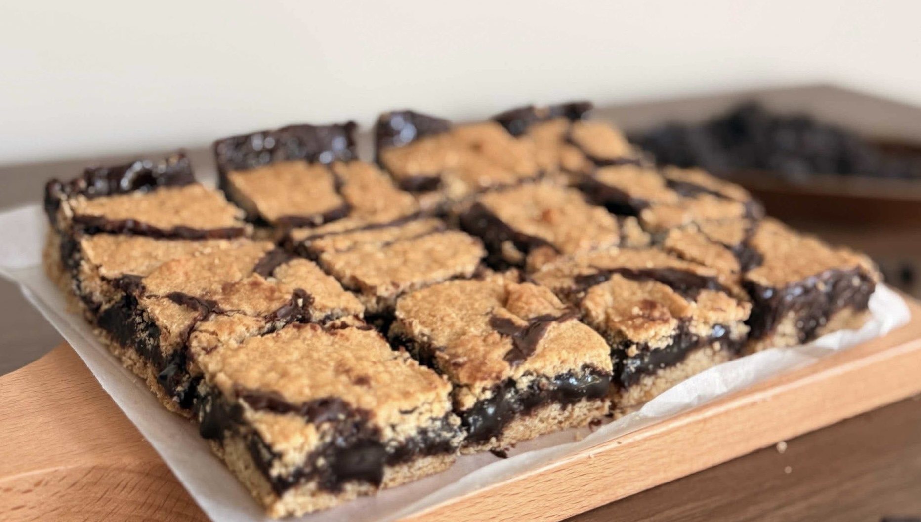 Chewy oatmeal fudge bars with a rich chocolate layer.