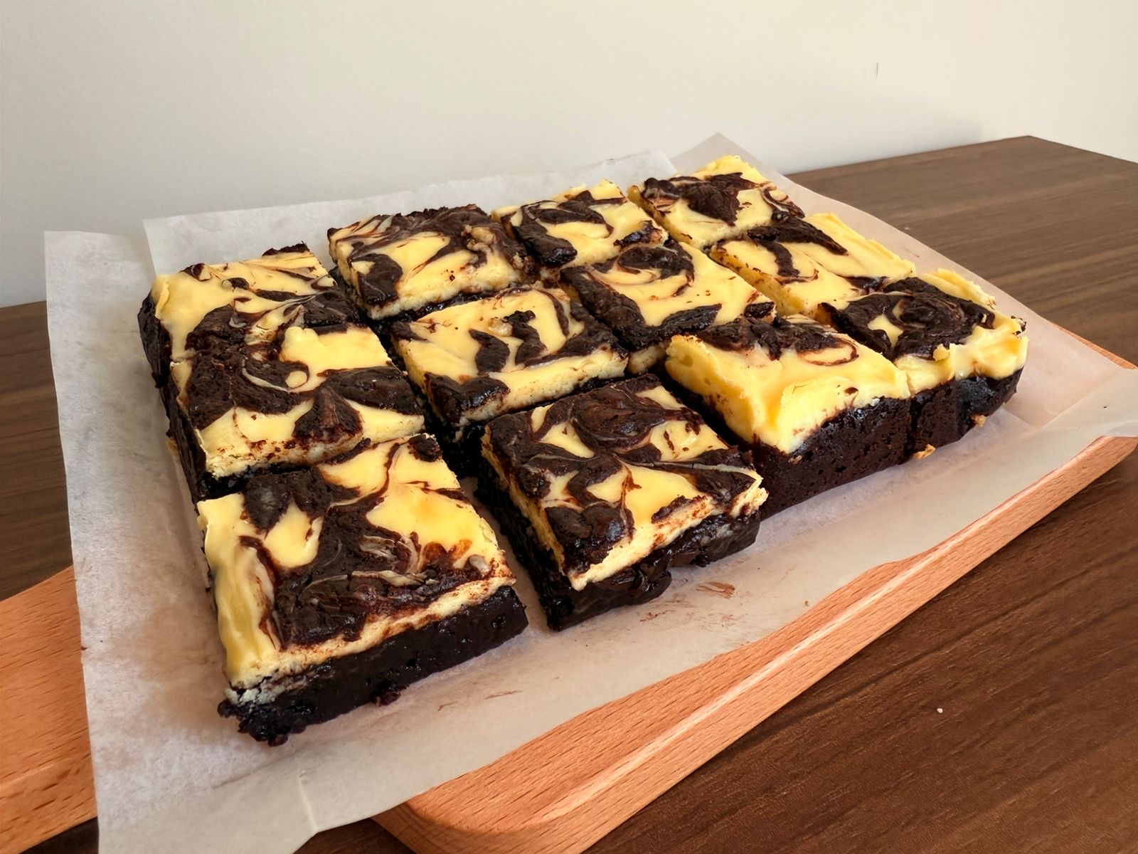 Chocolate brownies swirled with creamy cheesecake topping.