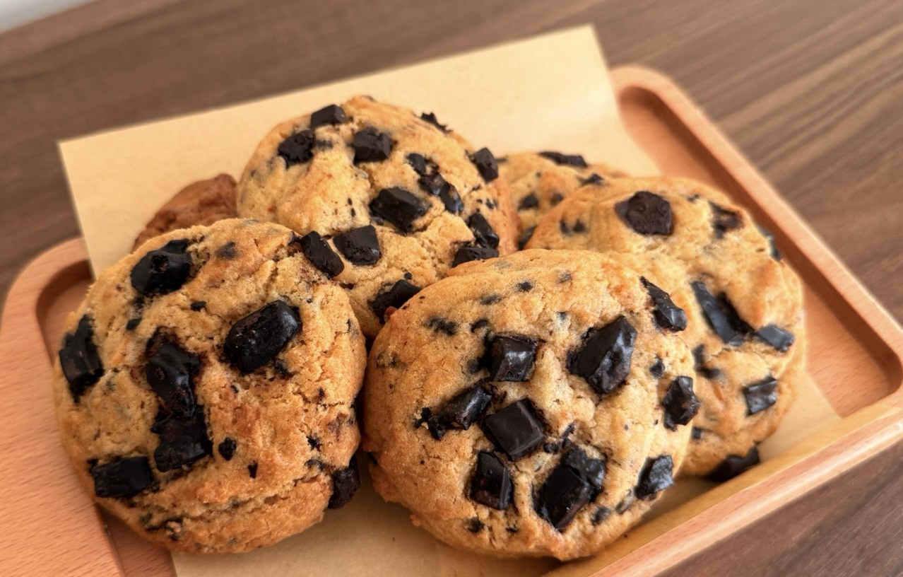 Golden cookies loaded with chunks of chocolate chips.