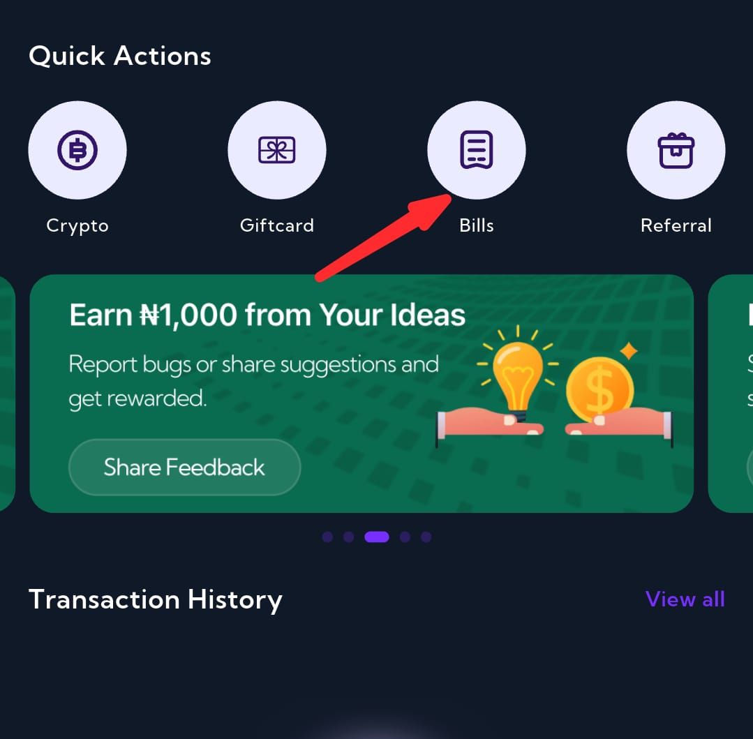 Quick action section on the paragon app
