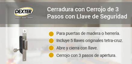 Cerradura con Cerrojo Reforzado DEXTER ® con Llave Tetra-Cruz de Seguridad